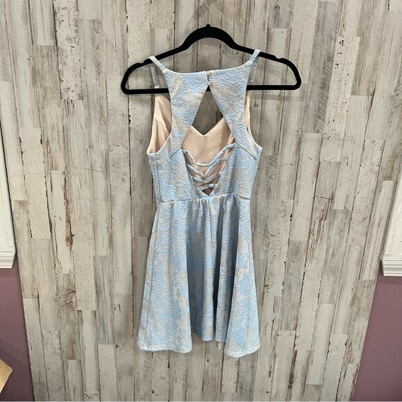 Speechless Blue Lace Overlay Open Back Party Dress - Picture 4 of 8